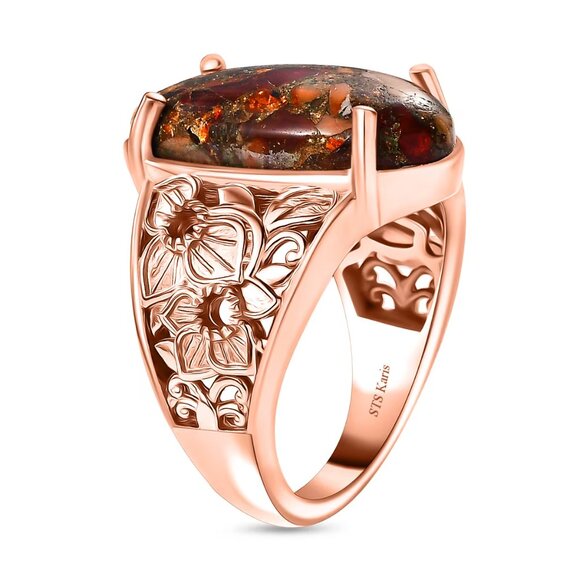 Karis Matrix Fire Opal 7.10 ctw Flower Ring in 18K RG Plated Size 7 - Picture 4 of 4